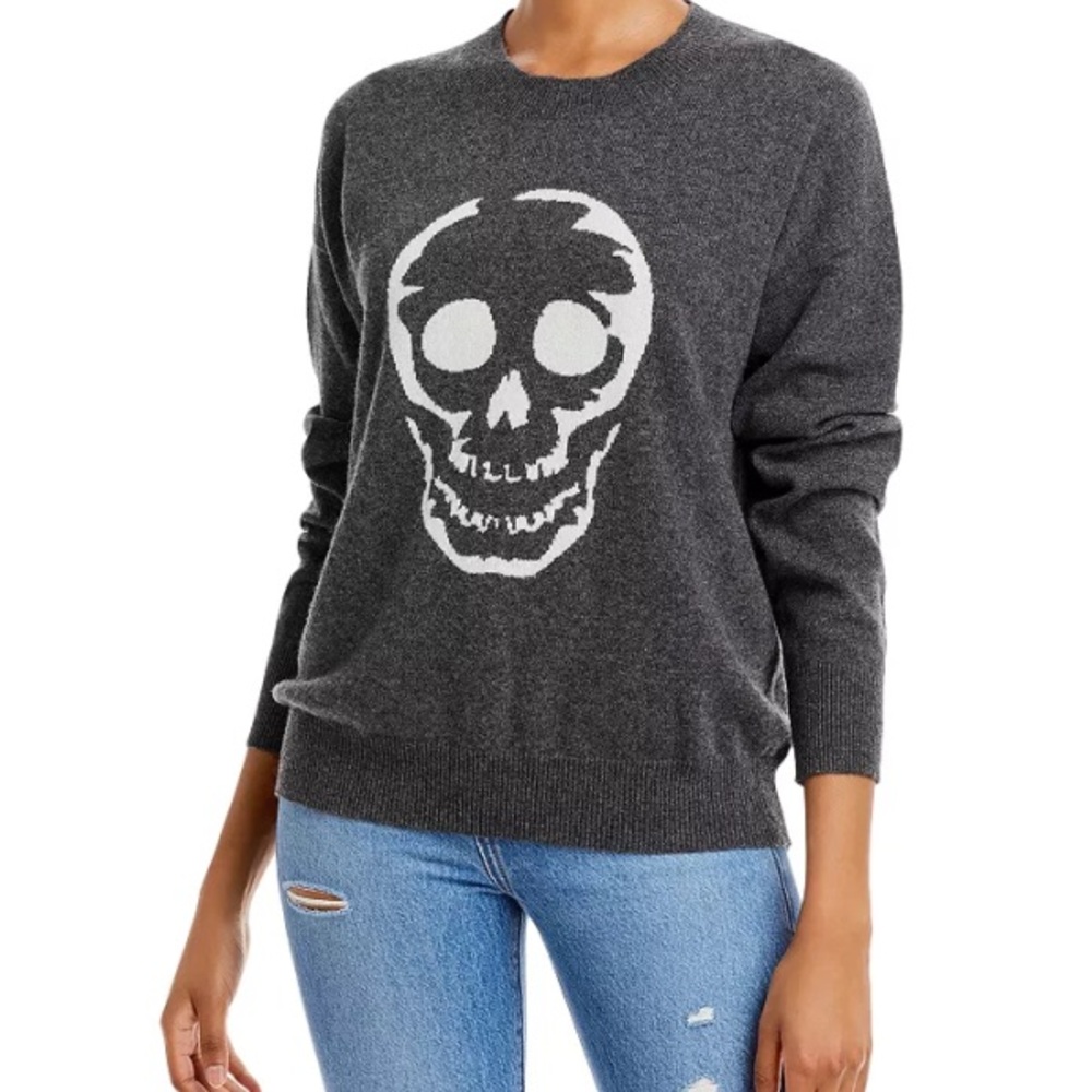 Skull Gray Cashmere Womens Cashmere Crew Neck Sweater cute Halloween look